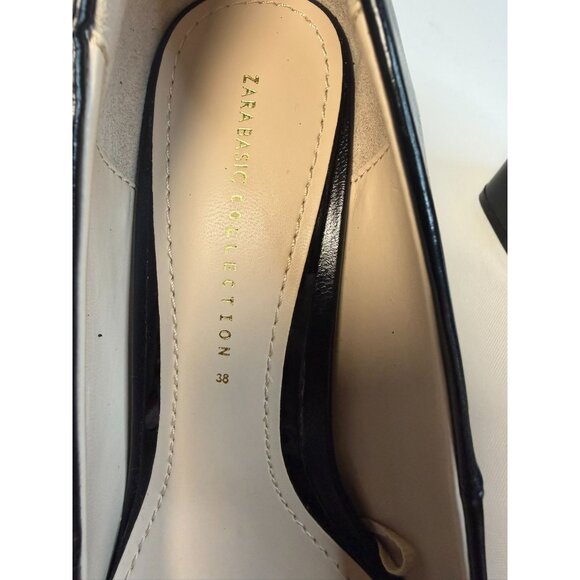 Zara Basic Collection Women Size 7.5 Black Leather Block Heel Pumps Modern Dress - Picture 13 of 13